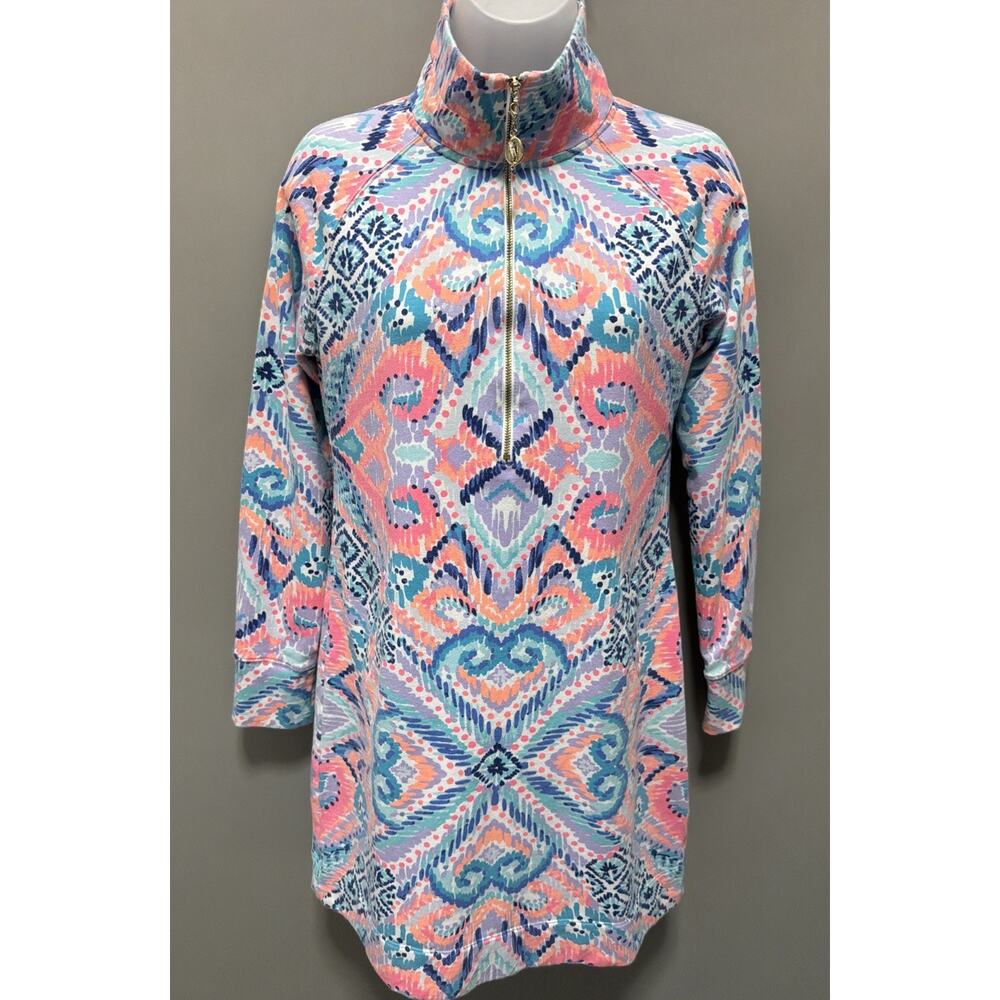 Lilly Pulitzer S Skipper UPf 50 Popover Pink Coral Turquoise Jacket Top